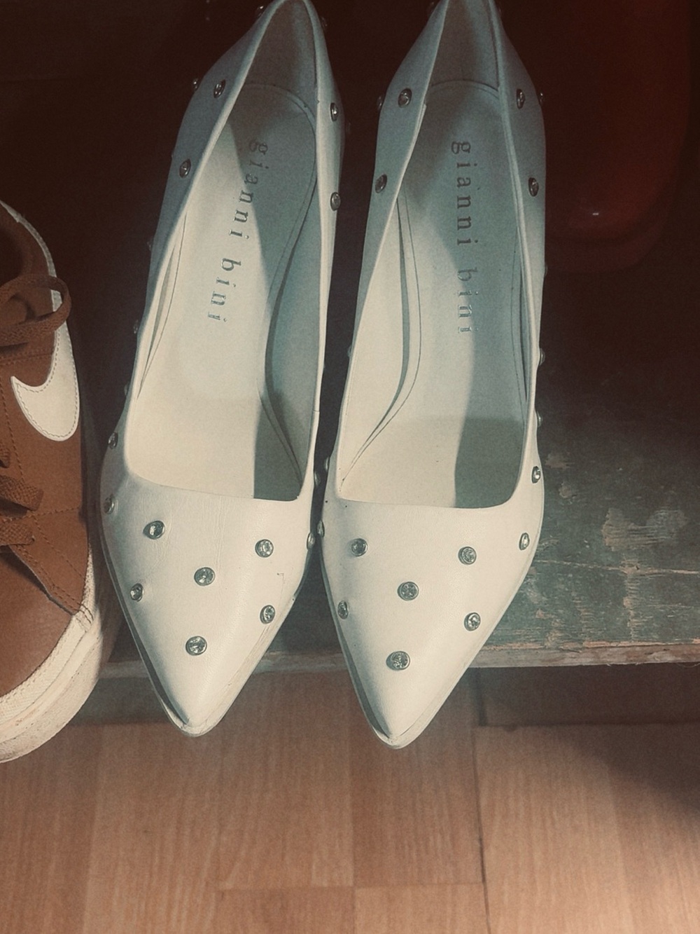Gianni Bini Ivory Pointed-Toe Pumps with Silver Stud Accents